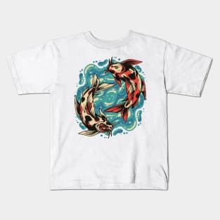 Koi Fish Peace - Vintage Yin and Yang Kids T-Shirt